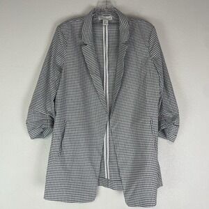 Rachel Zoe Blazer L Open Front Ruched Sleeve Gingham Corpcore Academia Career